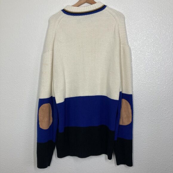 Akoo & Co Sweater Mens 4XL Blue cream Black Full Zip Knit Dog Patch Elbow Pads - Picture 12 of 16